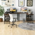 thumbnail image 3 of Giantex L Shaped Desk, Corner Gaming Desk w/Storage Shelves, Industrial Writing Desk Workstation, Brown, 3 of 8