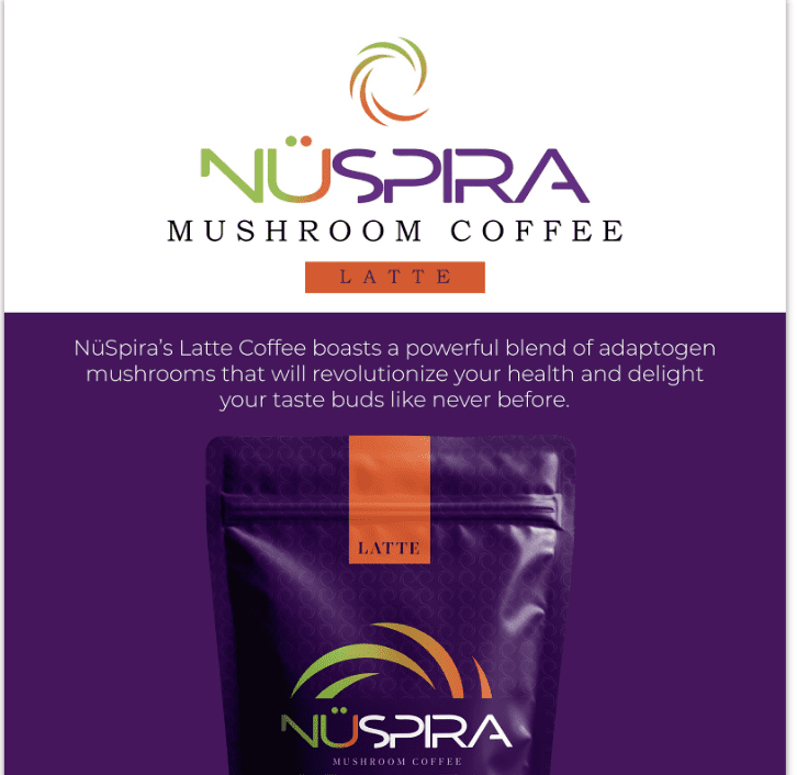 Nuspira Instant Mushroom Coffee, Latte, Naturally Caffeinated, 24 Stick Packs