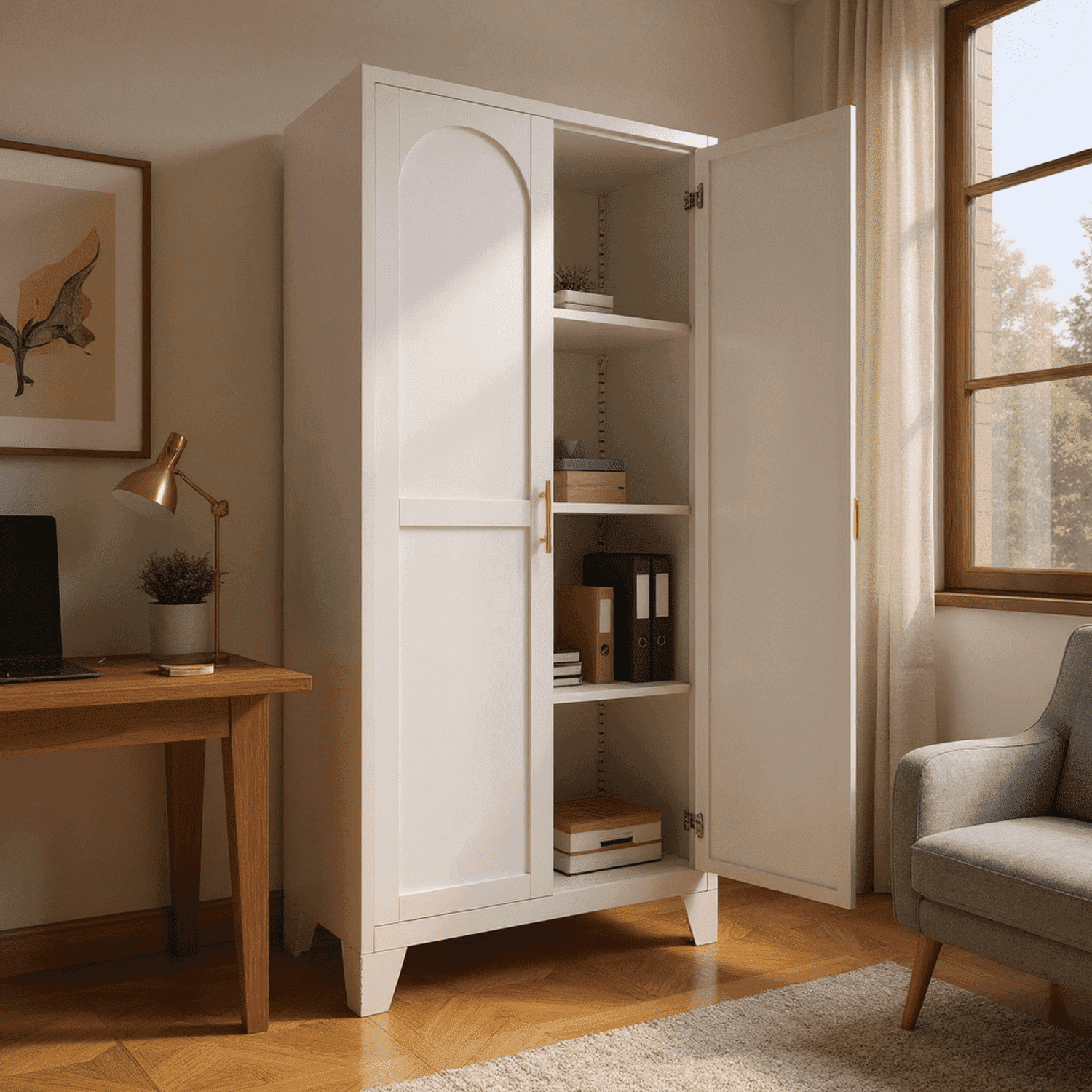 Homy Casa 60.8" White Tall Storage Cabinet with 4 Adjustable Shelves for Kitchen, Pantry Cupboard