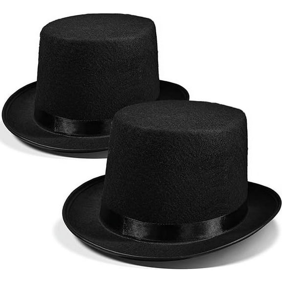 2 Pack Classic Black Felt Top Hat - Fit for Kids & Adults, Unisex Design, Perfect for Cosplay Magician Costume Parties, Stage Performances & Dress-Up Events