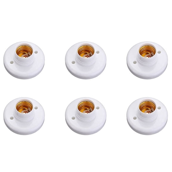 6X E27 Round Plastic Base Screw Light Bulb Lamp Socket Holder White