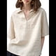 thumbnail image 2 of Camisas de Cuello en V para Mujer, Blusas Casuales de Corta con Solapa y Bolsillos Dobles. Beige M, 2 of 10