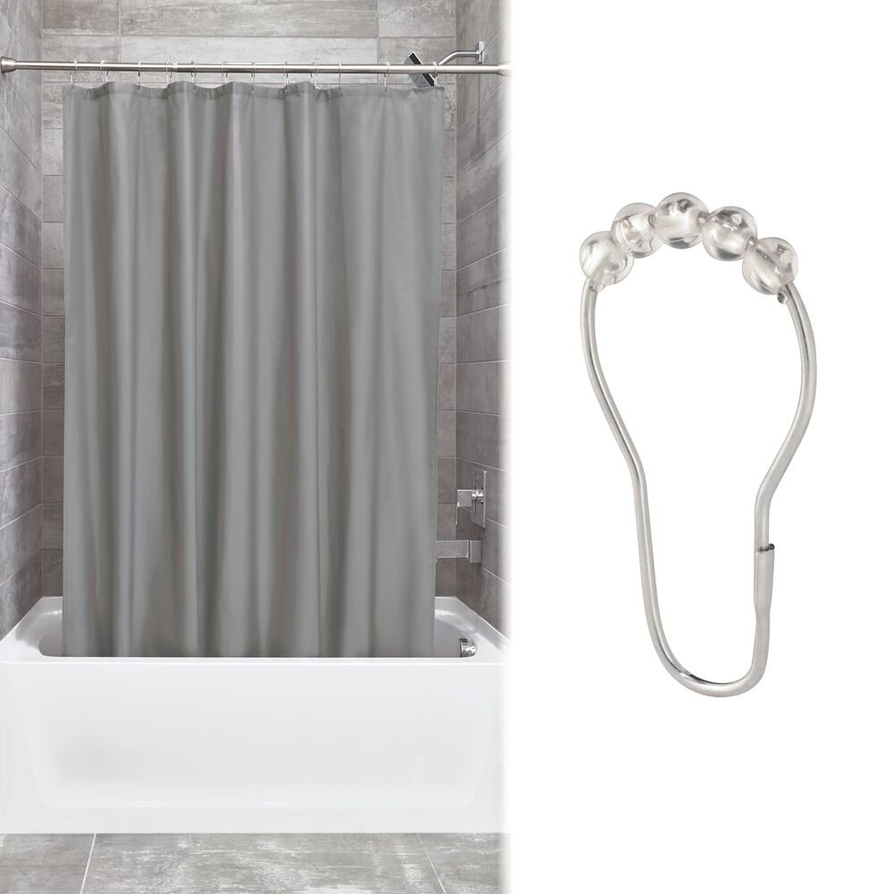 iDesign Gray Poly Shower Curtain Liner with Shower Curtain Rollerz, 72