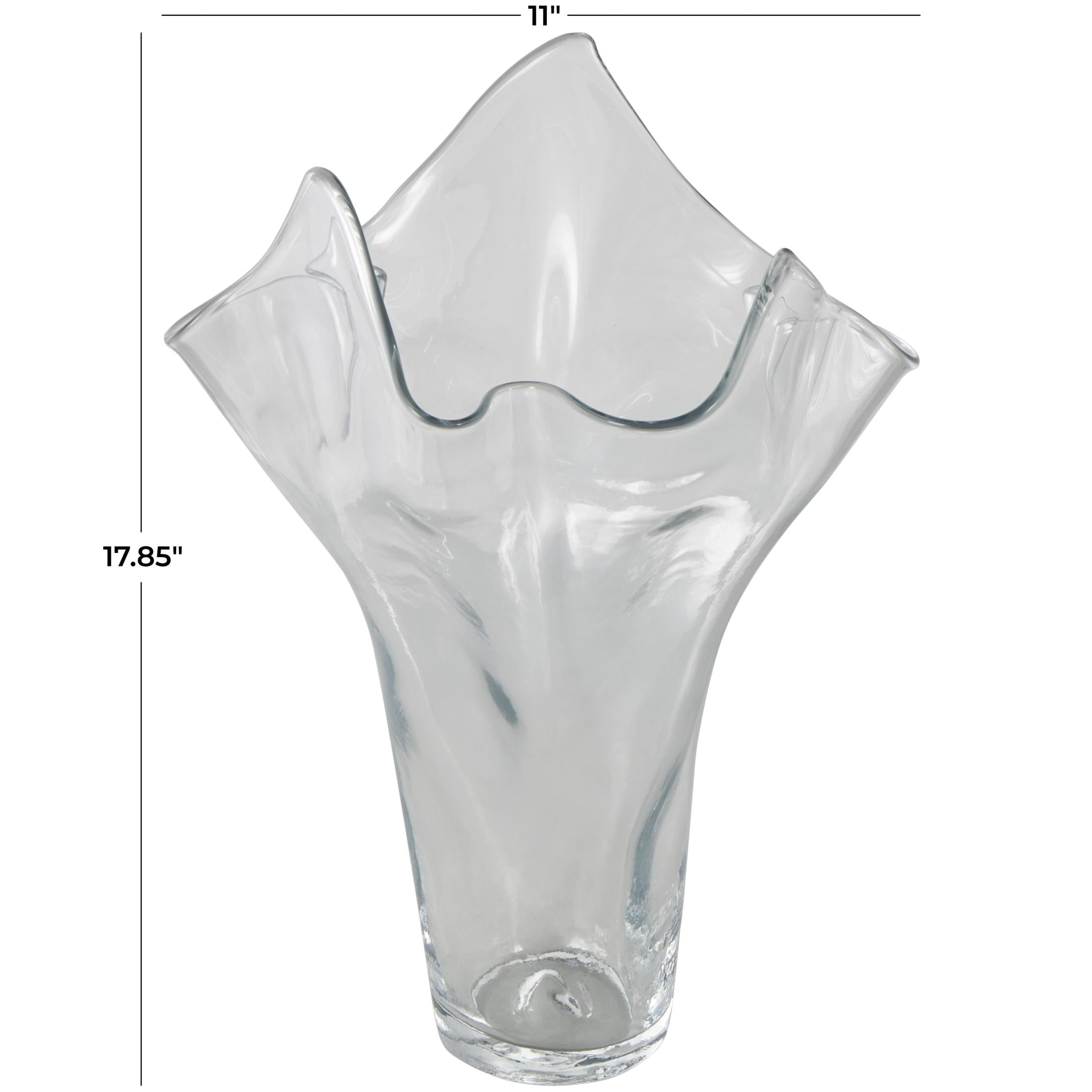 DecMode 18" Floral Tulip Inspired Glass Vase with Wavy Opening