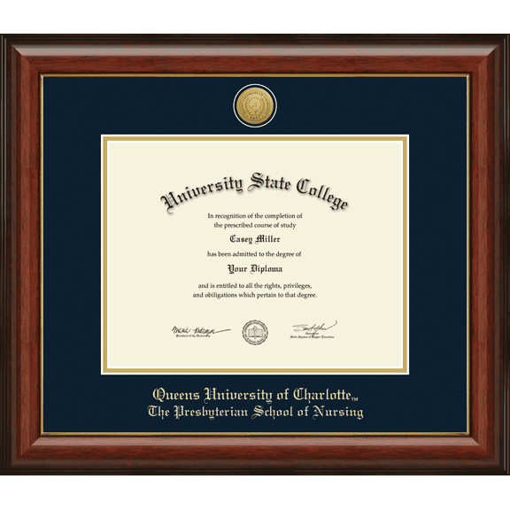 Queens University of Charlotte The Presbyterian School of Nursing Diploma Frame, Document Size 11" x 8.5"