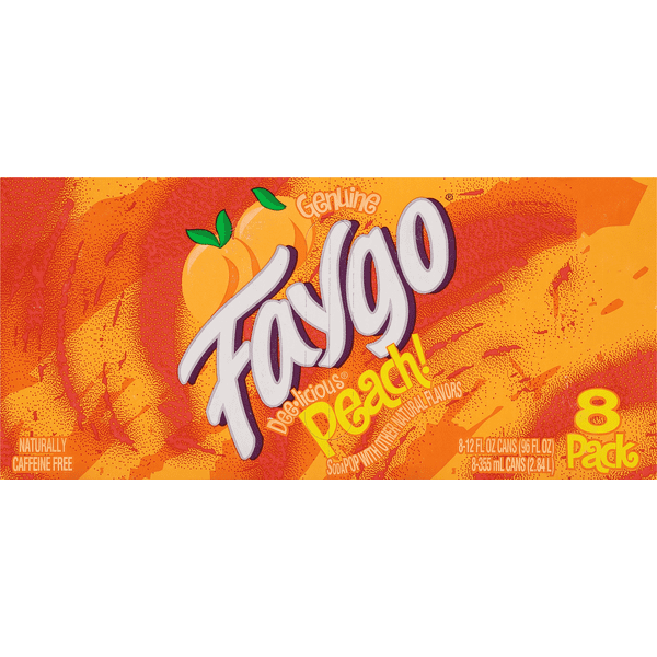 Faygo Peach Soda Pop – 12 fl oz Cans, 8 Pack – Sweet Peach Flavored Soft Drink, Refreshing Carbonated Beverage