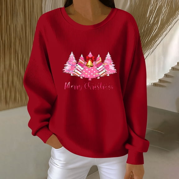 EchfiProm Womens Crewneck Christmas Sweatshirts Graphic Sweatshirt Plus Size Reindeer Xmas Fall Long Sleeve Pullover Clothes for Women