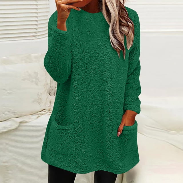 DPTALR Blouse à Manches Longues pour Femmes, Col Rond, Ample, Chaude, avec Poche, pour l'Hiver
