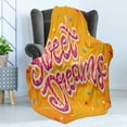 thumbnail image 4 of Saying Soft Flannel Fleece Throw Blanket, Hand Drawn Composition of Candies with Lettering Design on Warm Background, Cozy Plush for Indoor and Outdoor Use, 50" x 60", Multicolor, by Ambesonne, 4 of 5