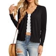 thumbnail image 3 of Women's Lightweight Button Down Cardigan Sweater, V Neck Scalloped Trim Slim Fit Long Sleeve Knit, 3 of 6