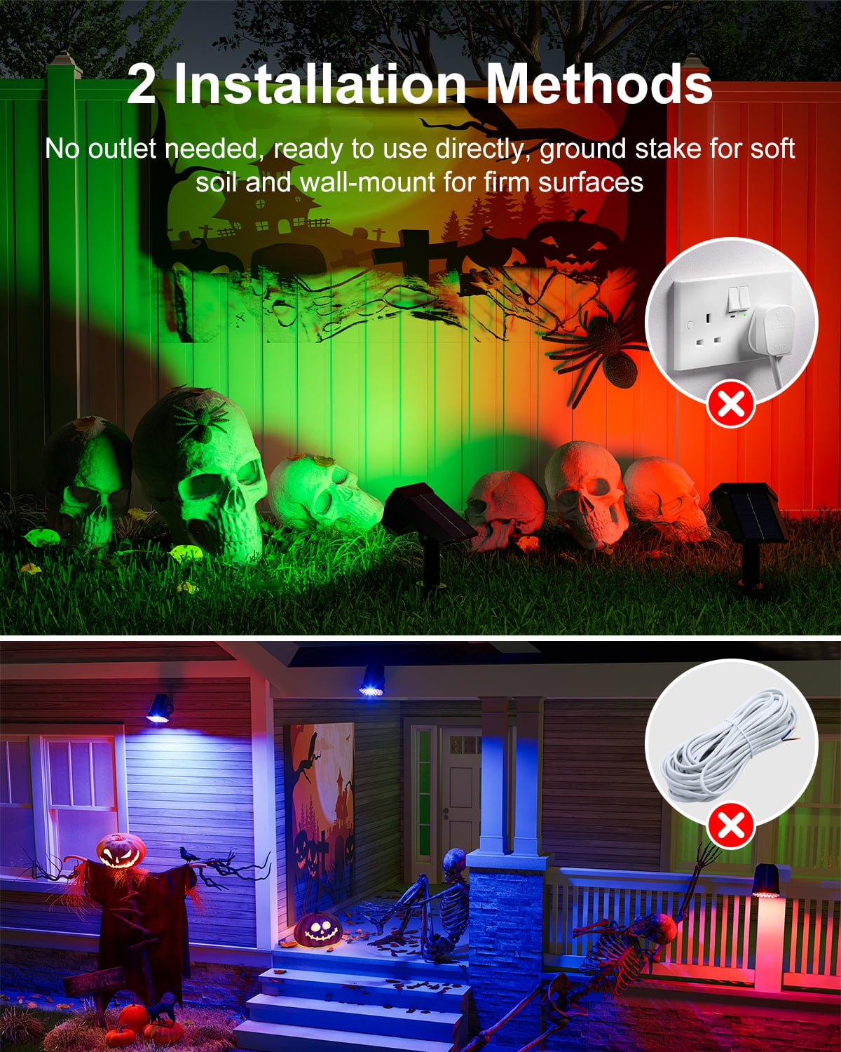 6 Pack Color Change Solar Outdoor Spot Lights Outside Landscape Waterproof 24 LED Spotlights Dusk to Dawn for Christmas Decorations,Tree, Snowman, Elk