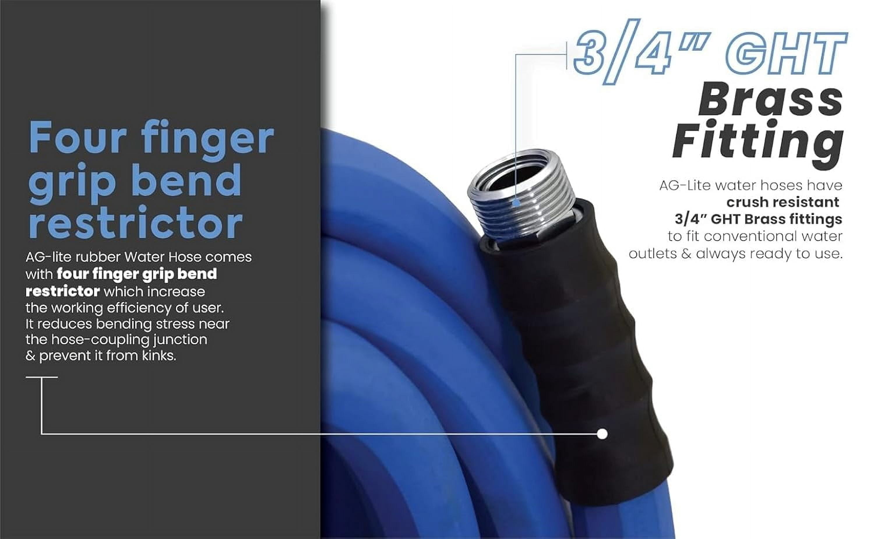 AG-Lite 3/4" x 15 ft Irrigation Hose, 100% Rubber, 500 PSI, Agriculture Grade, Lightweight & Flexible, 3/4" GHT Brass Fittings, Hot & Cold Water Use, Kink Resistant, 10-Year Warranty