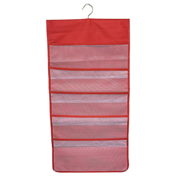 Organizador de armario colgante Bolsillos de malla de 2 lados Bolsa de almacenamiento para armario Bolsa para ropa interior Calcetines de sujetador, 15 rejillas, Rojo Scienceny HA003837-06