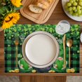 thumbnail image 4 of St. Patrick's Day Placemats Set of 8, Spring Lucky Shamrocks Green Gnomes Plaid Placemats for Dining Table, Place Mats for Kitchen Tabletop, Waterproof Wipeable Dining Table Mats Set, 4 of 9