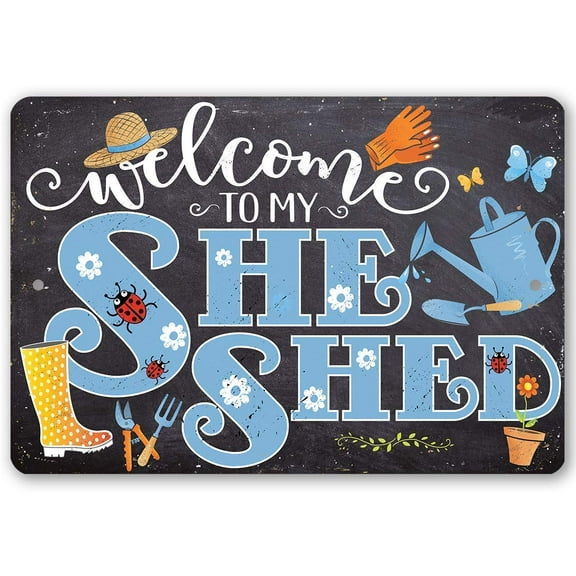 She Shed - Blue - Durable Metal Sign - Use Indoor/Outdoor - Great Gift and Woman Cave Decor Under $20 (8" x 12")