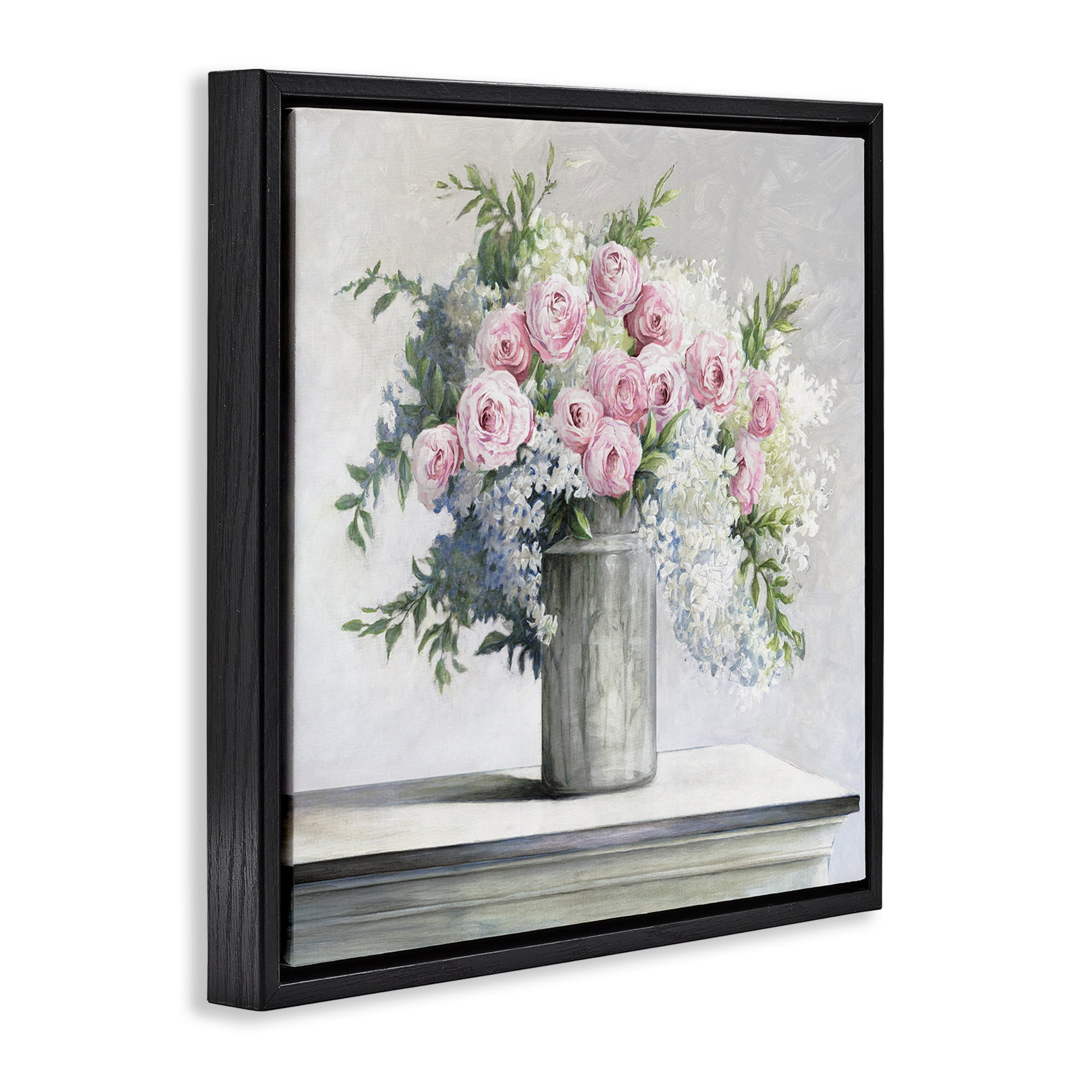 Stupell Industries Soft Pink Roses Botanical & Floral Painting Black Floater Framed Art Print Wall Art, 18 x 18