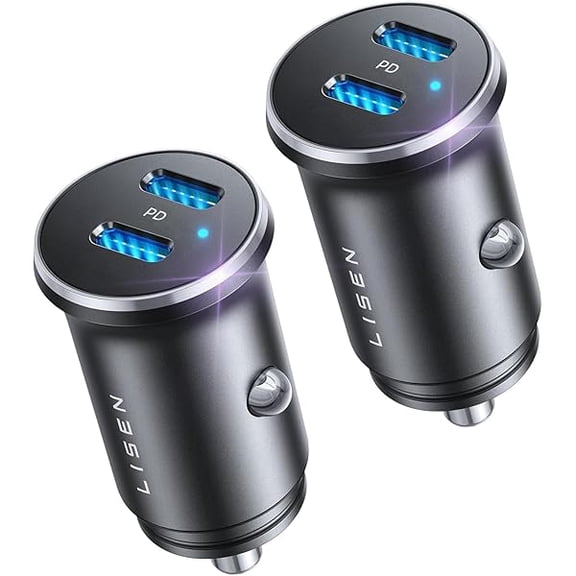 2 Pack Car Charger USB C Cigarette Lighter Adapter for iPhone 16 [Mini All Metal] 60W Dual Port USB C Car Charger, 12V USB C Car Charger Cigarette Lighter Adapter for iPhone 16 15 14 13, Android