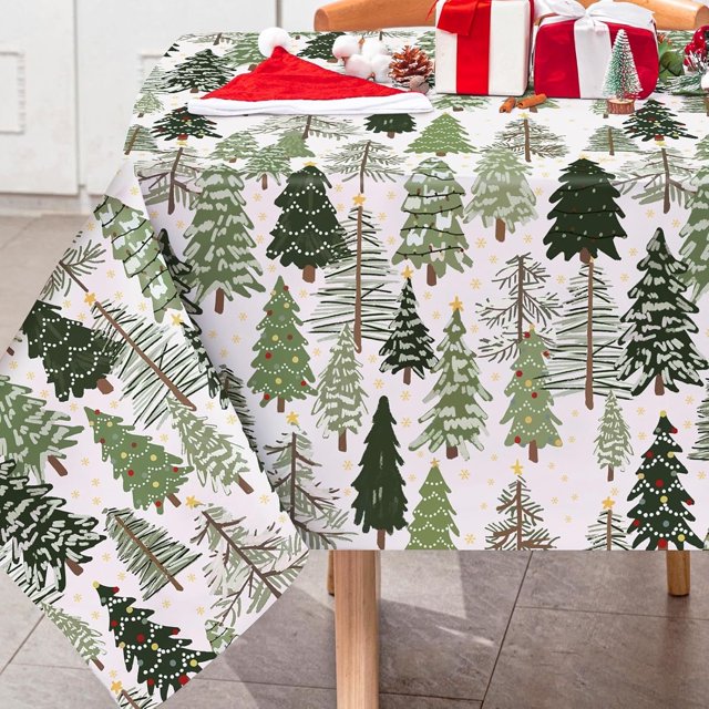 Christmas Tablecloth Green Xmas Tree Table Cloth Washable Forest Table Cover for Winter Holiday Party Picnic Dining Table Decoration, 60 x 104 Inch