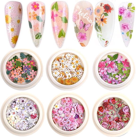 BELICEY 300 piezas de dijes de uñas de flores, pulpa de madera, dijes de uñas de flores 3D, mariposas, accesorios de uñas acrílicas para decoración de uñas y diseño de manualidades, dijes de flores pa