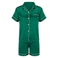 thumbnail image 4 of Jxximdong Pajamas for Women Set Button Down 2 Piece Satin Shorts Set Ruffle Notch Collar Sleepwear Dark Green Loungewear L, 4 of 6