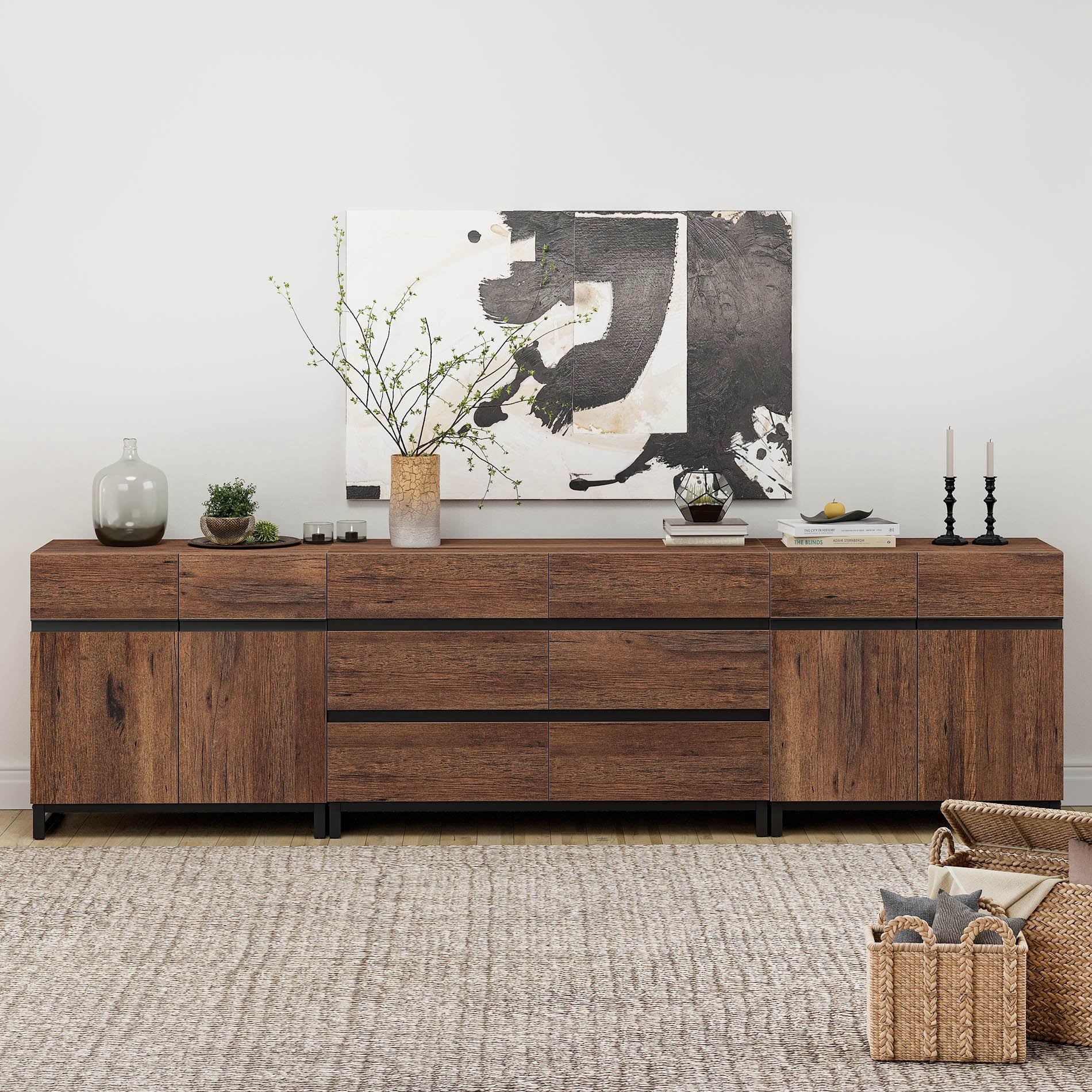 3 In 1 Multifunctional Dresser with 6 Drawers, Modern Chest of Drawers with Adjustable Shelf, Multi-purpose Closet Organizer Storage Cabinet for Bedroom,Brown