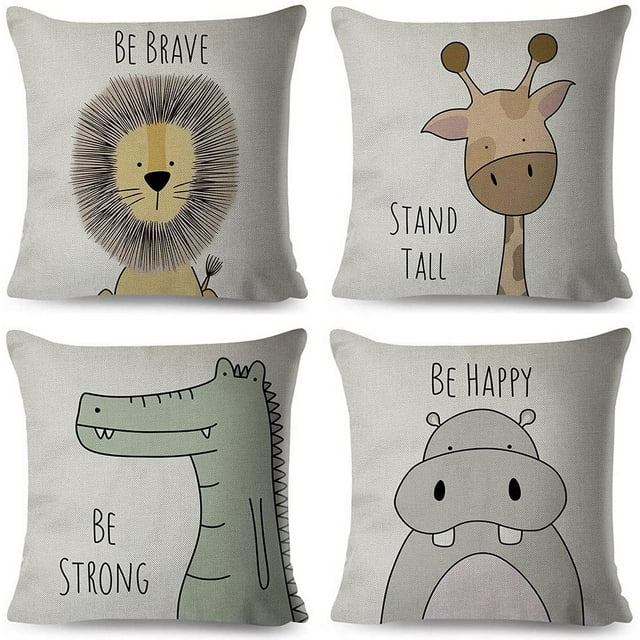 Housses de Coussin Animal de Dessin Animé Ensemble de 4 Housses de Coussin pour Enfants