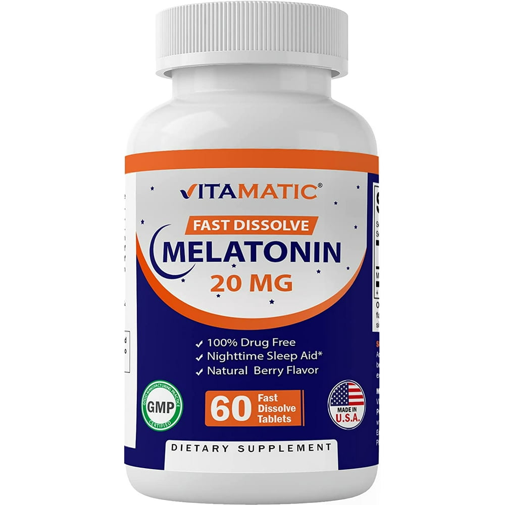 Vitamatic Melatonin 20mg Tablets Vegetarian, NonGMO, Gluten Free
