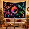 thumbnail image 3 of Bright Sun Among Wavy Checks and Crescent Moons, Playful Psychedelic for Space Lovers, Cosmic Wall Art, Housewarming Gift, Tapestry Wall Hanging for Gaming Room and Studio, 3 of 7