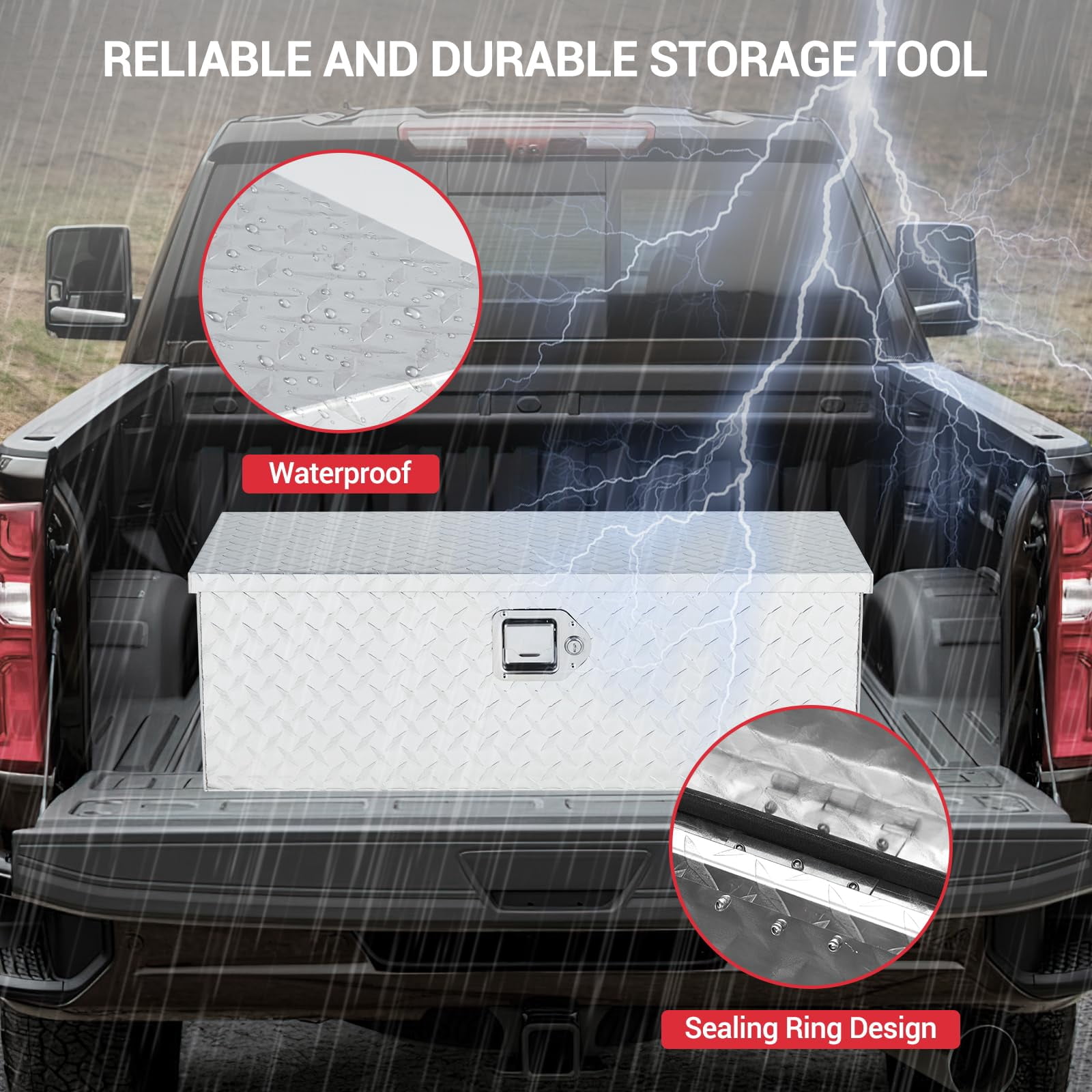 DSstyles 30 Inch Aluminum Truck Tool Box, Truck Bed Storage Box with Security Lock and Wider Handles, Heavy Duty Waterproof Tool Box Organizer Chest for Pick Up Truck Rv Trailer - Silver
