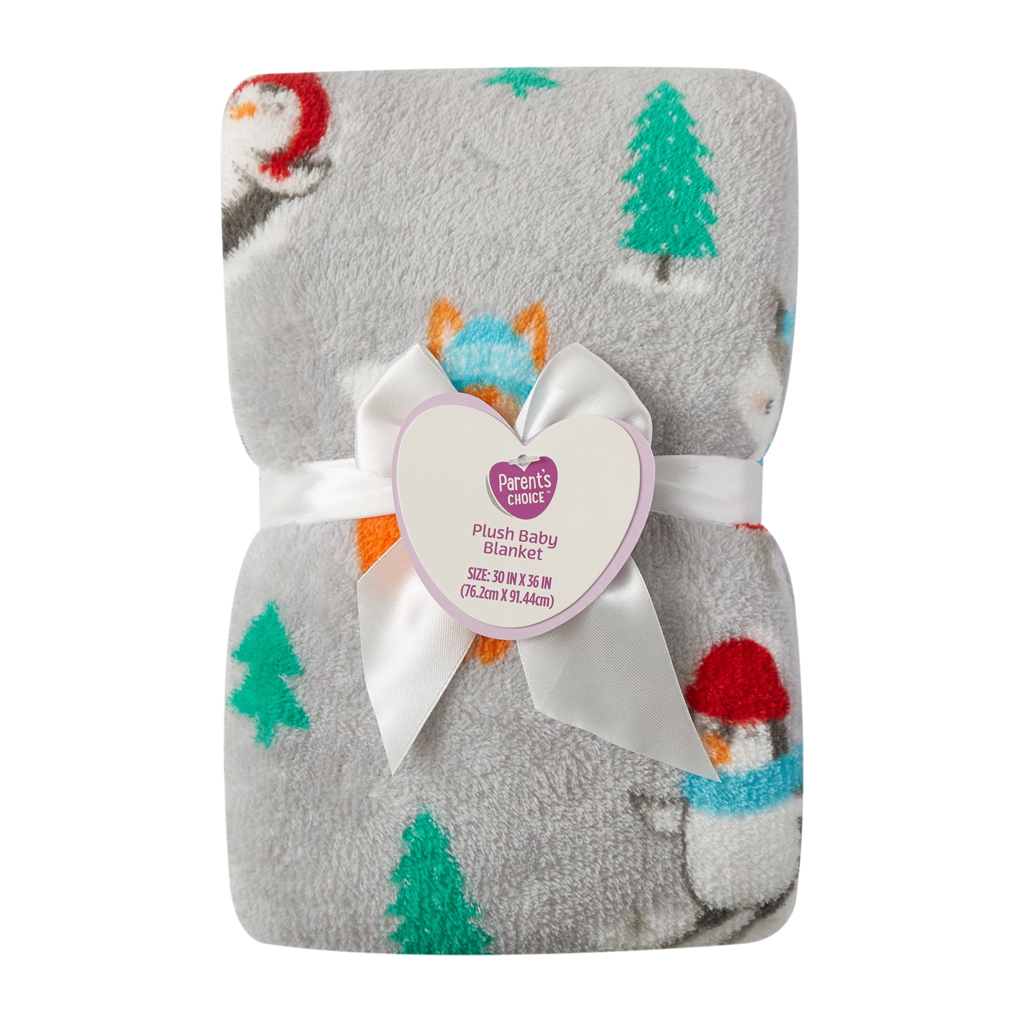Parent's Choice 30" x 36" Penguin Plush Baby Blanket, Grey
