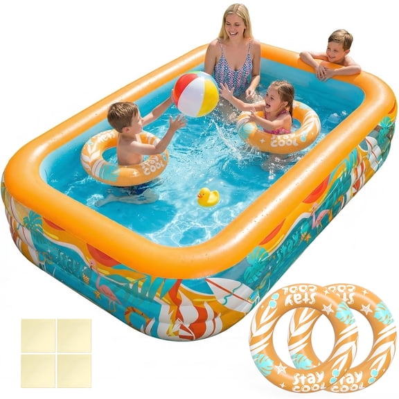 JoyStone Inflatable Pool for Kids and Adults, 120" x 72" x 22" Thickened Family Swimming Pool Paddling Pool with 2 Pool Floats, Summer Water Toy for Backyard, Garden