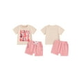 thumbnail image 3 of Aojekbee Kids Girls Shorts Set, Short Sleeve Crew Neck Letters Print T-shirt with Shorts Summer Outfit, 3 of 10