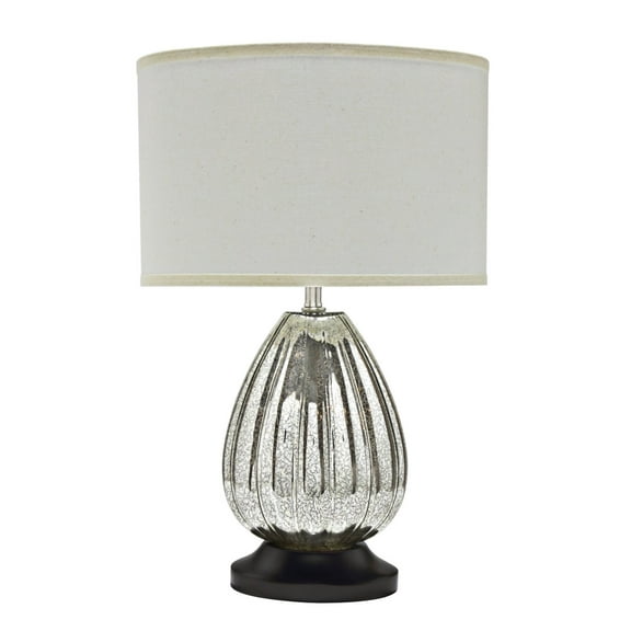 Aspen Creative 40109, 23" High Transitional Glass Table Lamp, Antique Crackle Mercury with Walnut Wood Base and Oval Shaped Lamp Shade in Off White, (15"  8 1/2") Wide