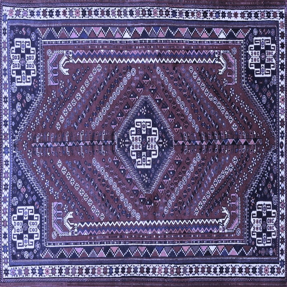 Ahgly Company Machine Washable Indoor Square Persian Blue Traditional Area Rugs, 4' Square