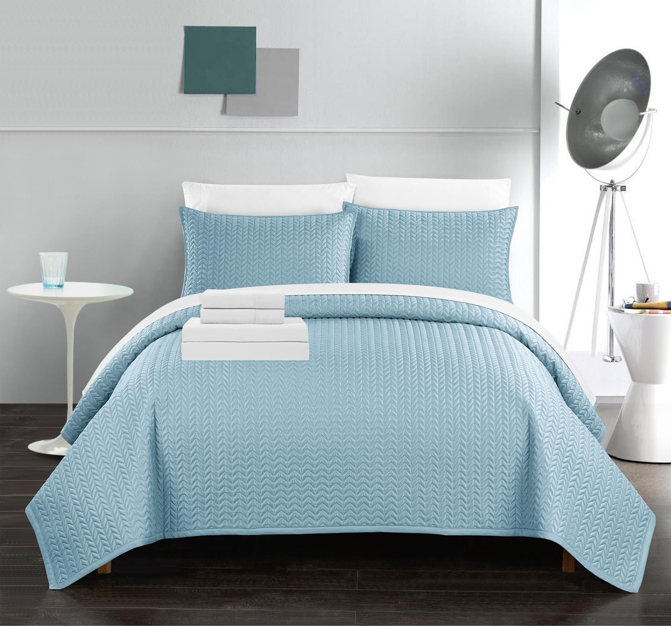 Larsson 7 Piece Quilt Cover Set Geometric Chevron Quilted Bed in a Bag