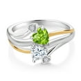 thumbnail image 2 of Gem Stone King 925 Silver and 10K Yellow Gold Peridot Moissanite and Lab Grown Diamond 2 Heart Promise Couple Engagement Mother Ring for Women | 1.02 Cttw | Gemstone Birthstone | Size 5,6,7,8,9, 2 of 3