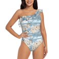 thumbnail image 2 of Yiaed Animals Travel World Map Print Women One Piece Swimsuits Tummy Control One Shoulder Bathing Suits Pattern Ruffle Swimwear-Large, 2 of 8