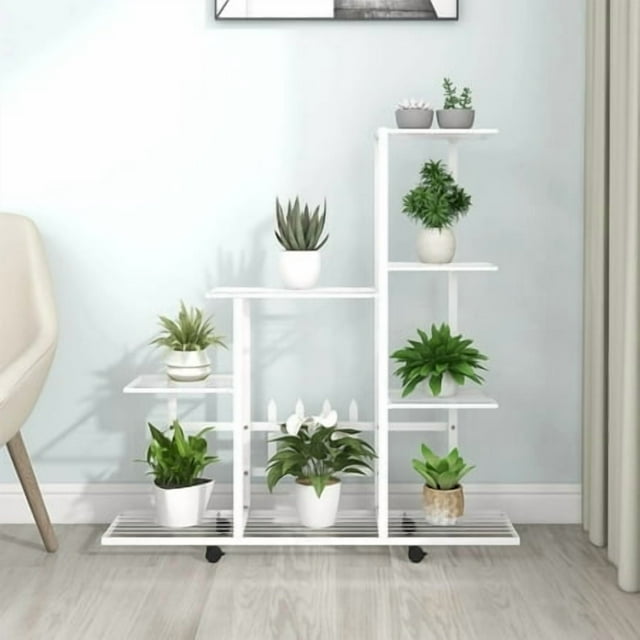 vidaXL Support de Fleurs avec Roulettes 94,5x25x92,5 cm Métal Blanc