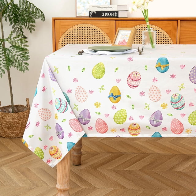 Easter Tablecloth 60 x 120 Inch, Waterproof Egg Themed Table Cloth, Washable Table Cover for Holiday Dinner Party Decoration