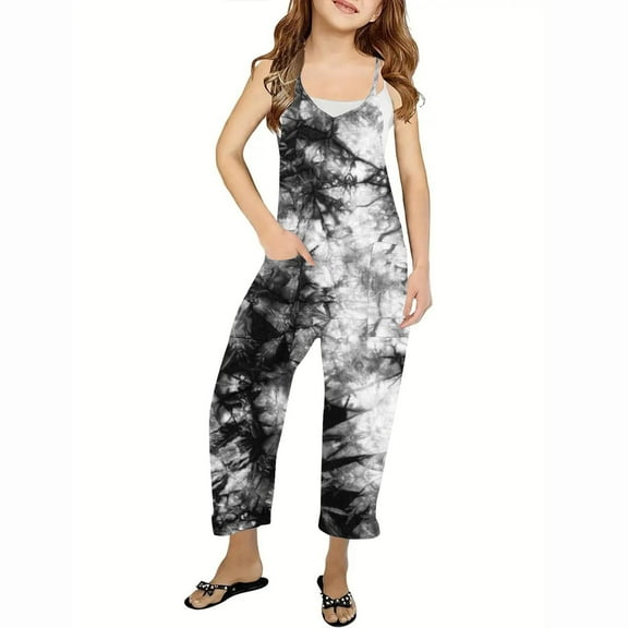 KkSLirnhs Pants for Girls 10-12 Girls Casual Jumpsuits Sleeveless Summer Rompers Long Pants With Pockets For 5-14 Years 13-14 Years Multicolor