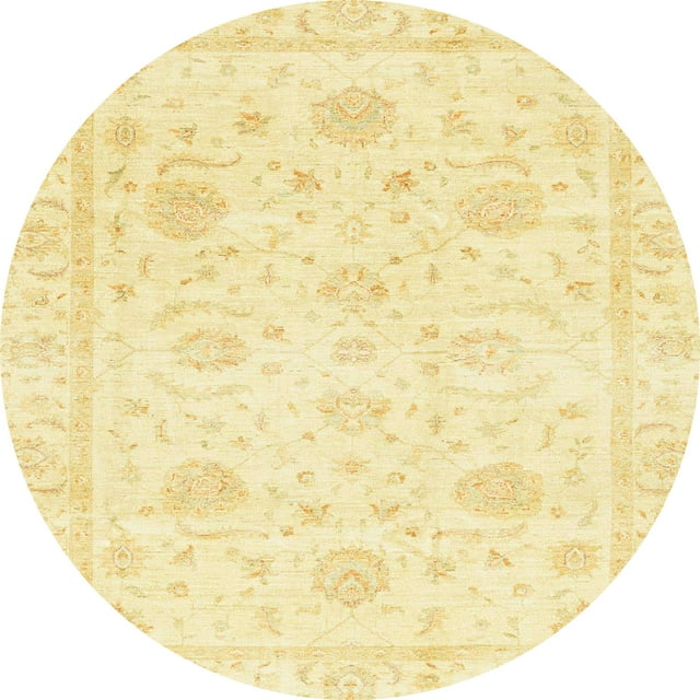 Ahgly Company Tapis d'Intérieur Rond Abstrait Soleil Jaune Oriental, 4 Pieds Rond