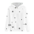thumbnail image 3 of Women's Star Print Hooded Sweatshirt with Pocket, Long Sleeve Graphic Pullover for Casual Streetwear, Comfy Lounge Wear, and Everyday Fashion White L, 3 of 3