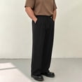 thumbnail image 4 of Men's Old Money Dress Pants Pleated Wide Leg Golf Trousers High Waisted Loose Fit Slacks Button Closure with Pockets for Business Office Fall, Black, XXXL, 4 of 8