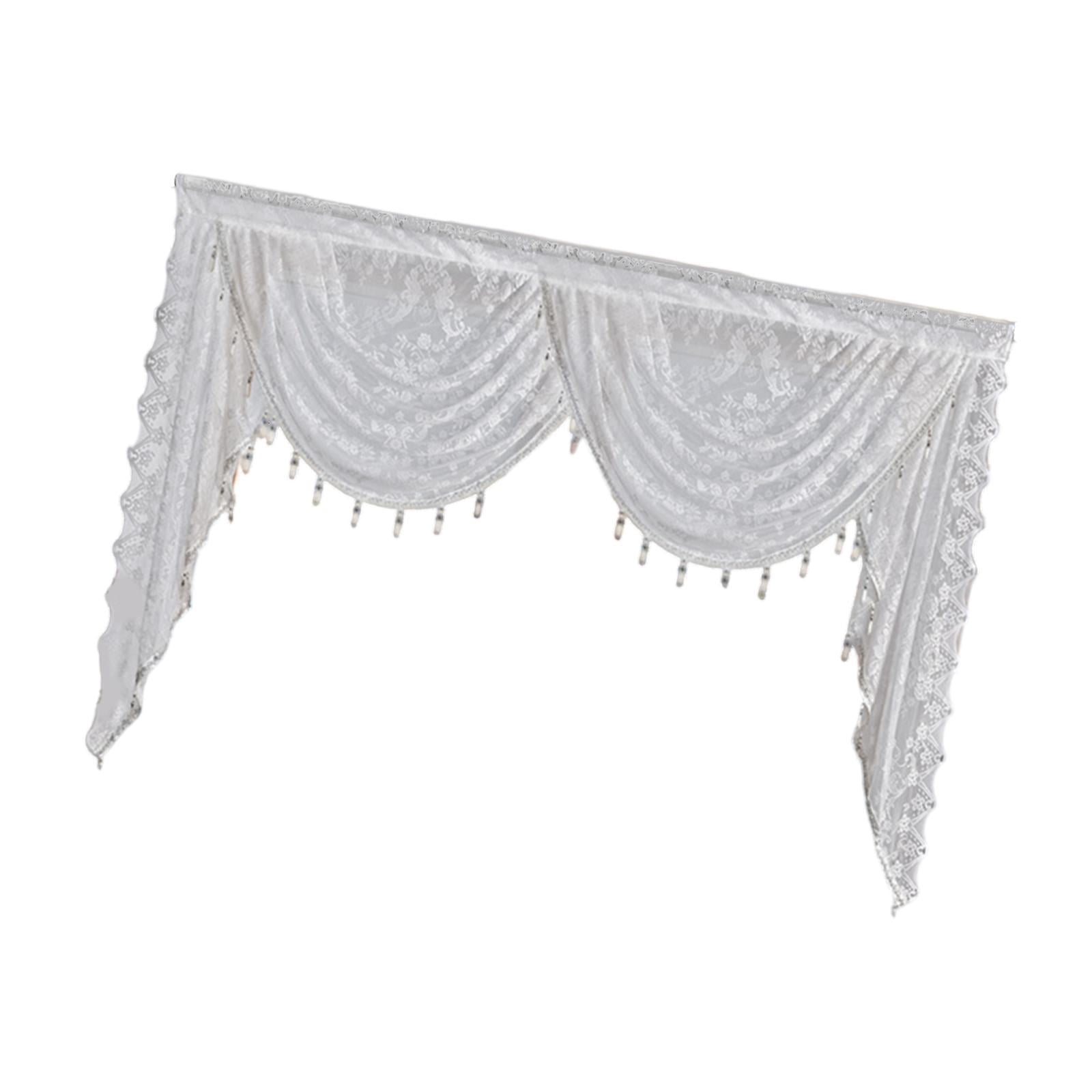 Fancyes Waterfall Window Valance Vintage Design Romantic Easy to Hang Decorative Swag Valance with Bead Tassels for Basement Bedroom Width 150cm