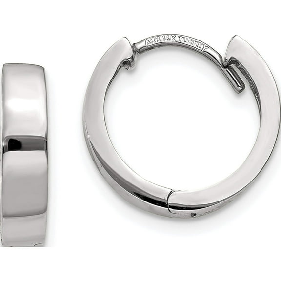 14K White Gold Round Hinged Hoop Earrings (10 X 3) Made In India tm623