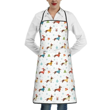 

Gaeub winter Snowflake Dachshund Kitchen Cooking Aprons Adjustable Bib Apron Waterdrop and Oil Resistant Kitchen Chef Apron for Women Men