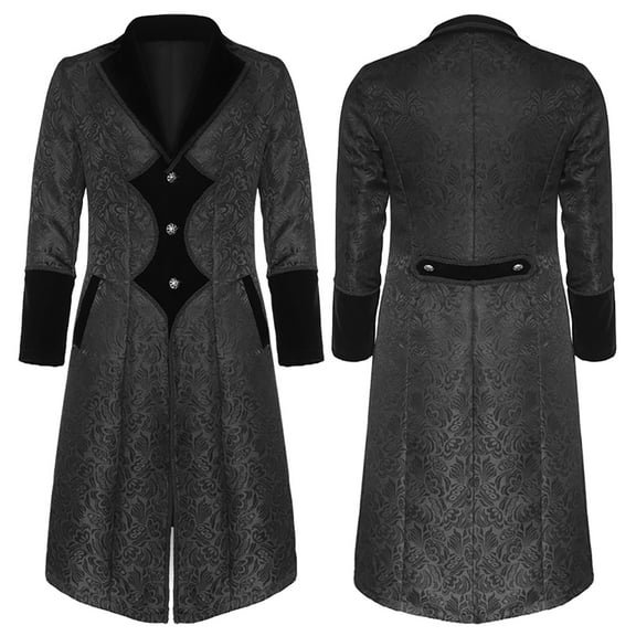 Kiplyki Clothes Men's Lapel Pocket Literary Coat Long Button Jacket