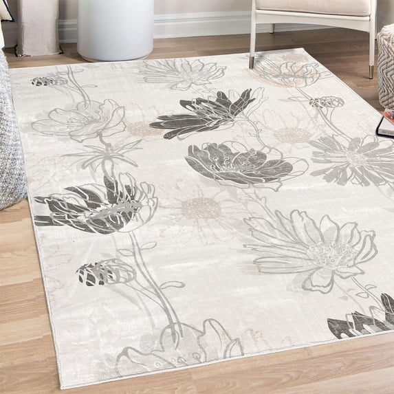 Spring Decorative Rug, Season of New Hopes Petals Blossoms Summer Floral Style of Illustration, Quality Carpet for Bedroom Dorm and Living Room, 6 Sizes, Pale Grey, by Ambesonne