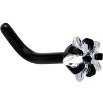 Body Candy Black IP Steel 3mm Clear Star Accent L-Shape Nose Ring 18 Gauge 1/4"