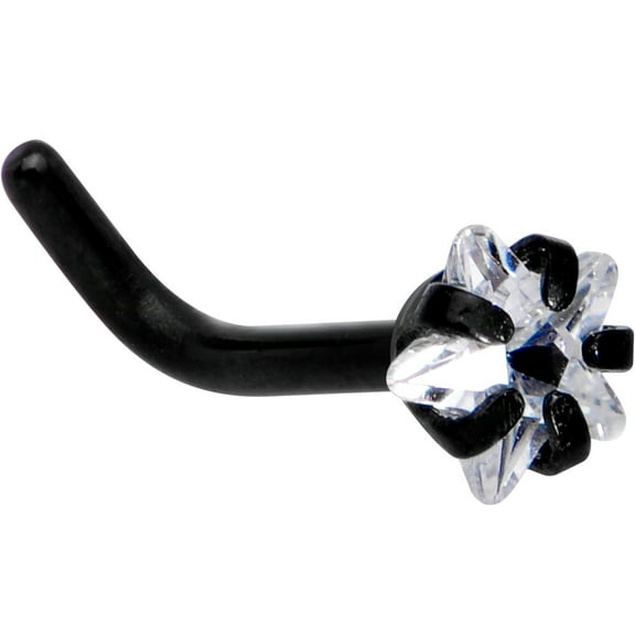 Body Candy Black IP Steel 3mm Clear Star Accent L-Shape Nose Ring 18 Gauge 1/4"